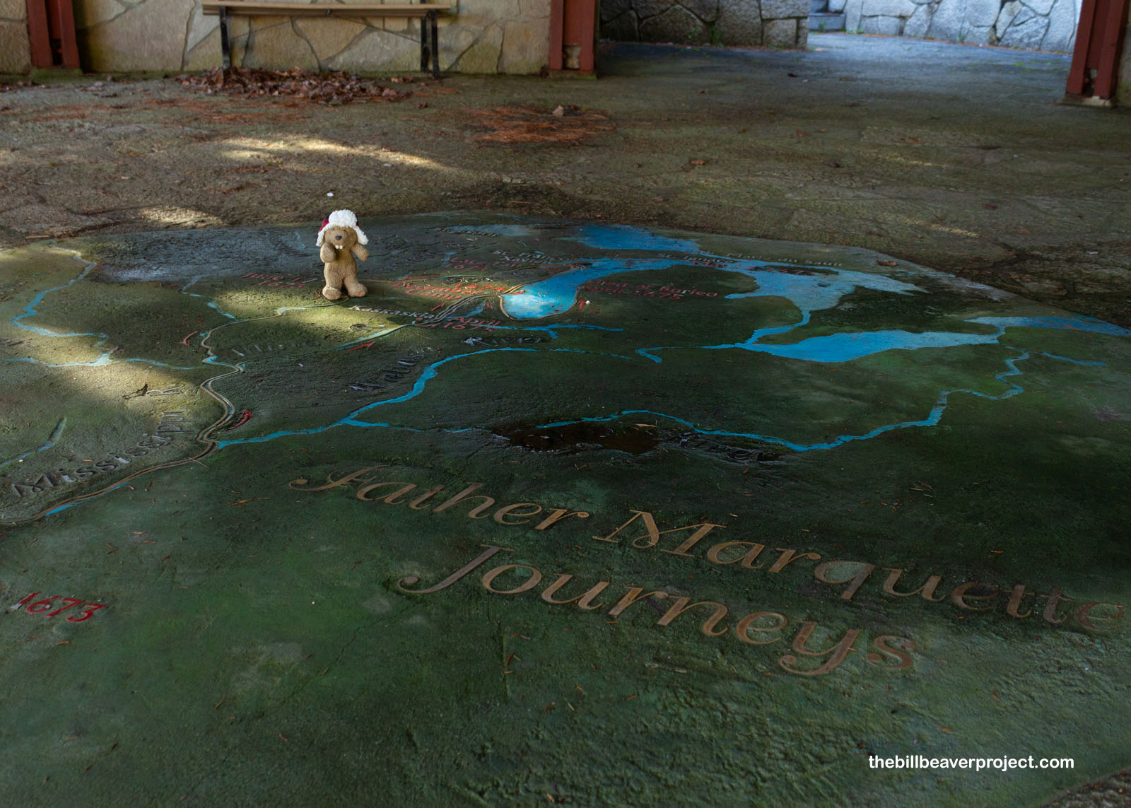 A topographic map on the floor of Father Marquette's journey!