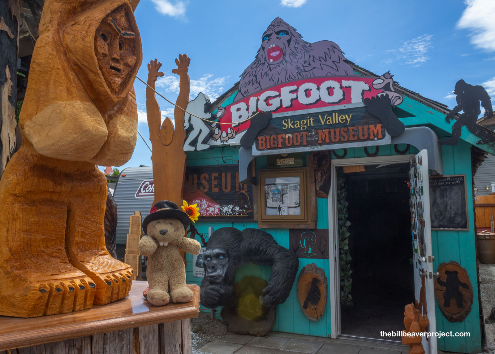 Outside the shrine with a buxom Bigfoot!