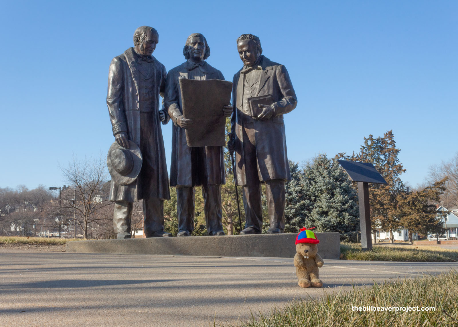 A statue of Brigham Young, Heber C. Kimball, and Willard Richards!