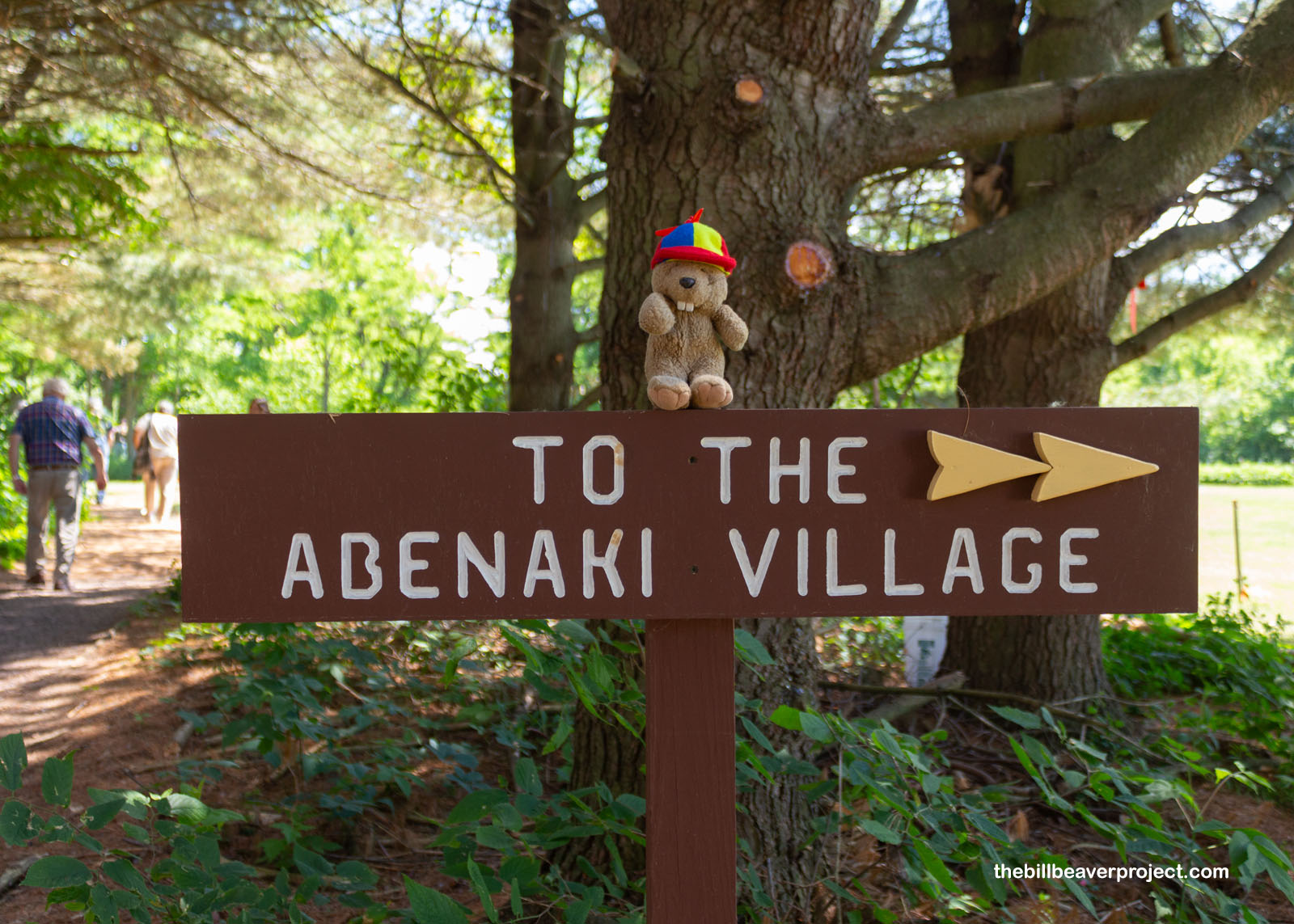 A sign pointing to an interpretive Abenaki village!